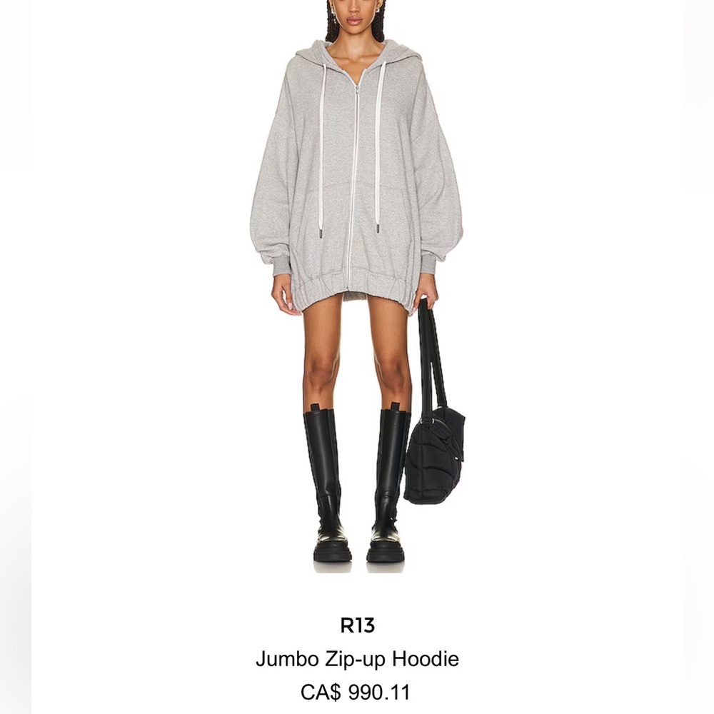 R13 Oversized Gray Zip-Up Hoodie